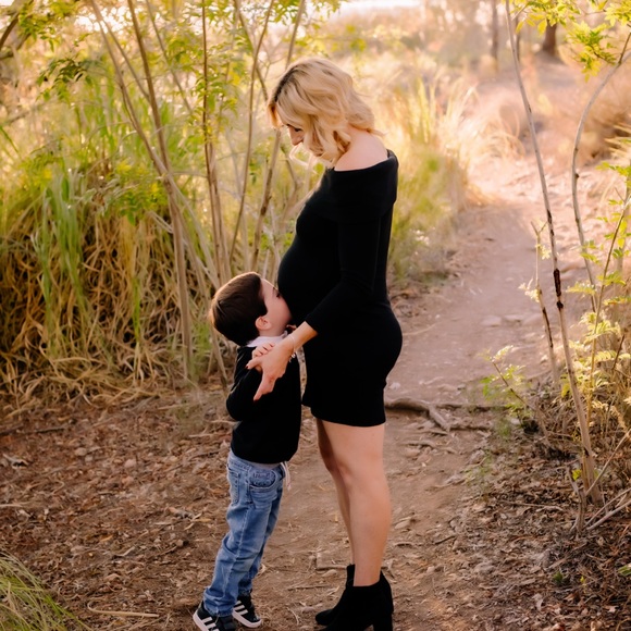 Pinkblush Maternity off the shoulder black sweater dress - Picture 1 of 3